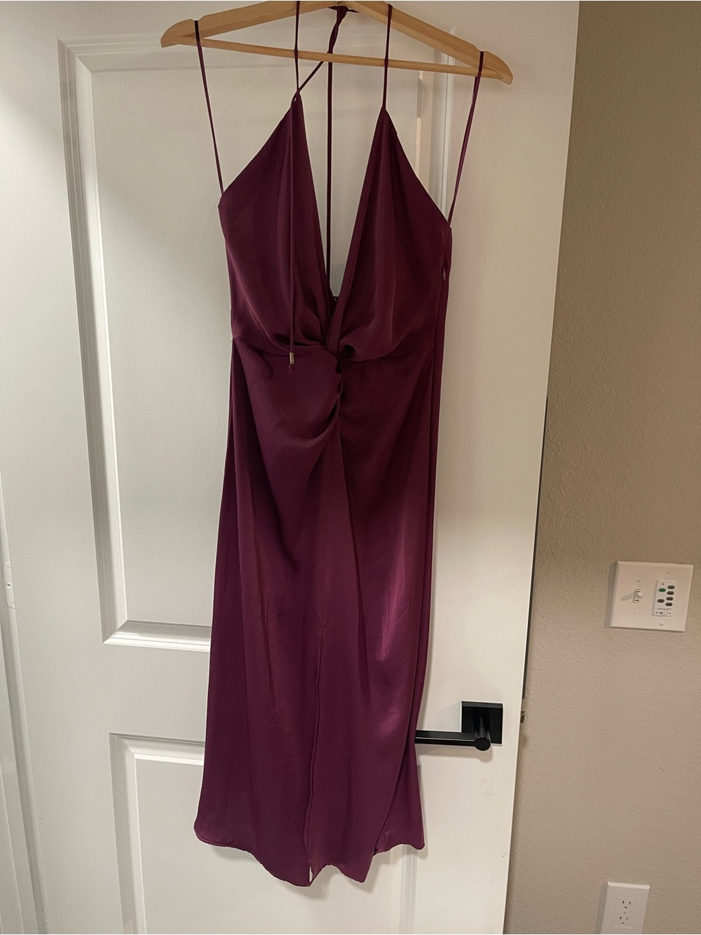 Zara Deep Plum Slip Midi Dress with Twist Front